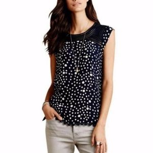 Anthropologie Meadow Rue Navy & White Polka Dot